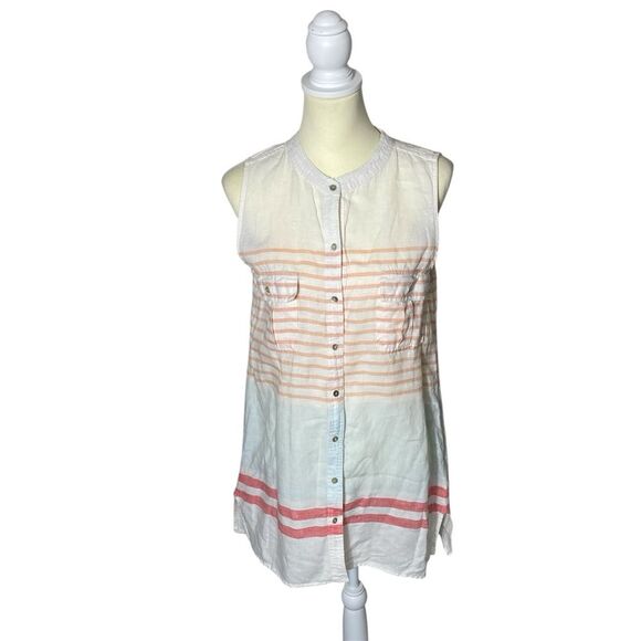 C&C California 100% Linen Sleeveless Button Front Shift Dress/Tunic Women's LRG - Picture 1 of 16